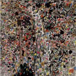 2001年 吴冠中《红叶》国画花鸟写意作品图片鉴赏