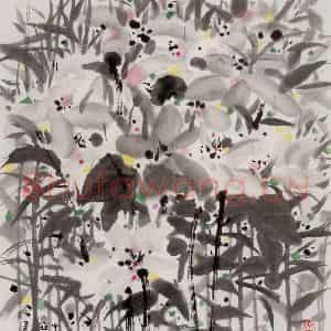 2001年 吴冠中《山花》国画花鸟写意作品图片鉴赏