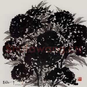 2001年 吴冠中《鸡冠花》国画花鸟写意作品图片鉴赏