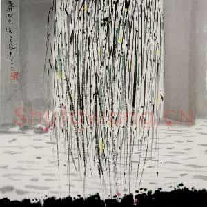 2001年 吴冠中《春水东流》国画山水写意作品图片鉴赏