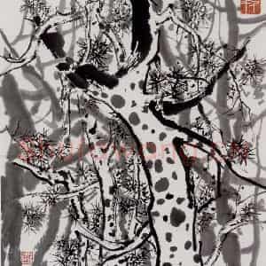 2002年 吴冠中《墨松》国画花鸟写意作品图片鉴赏