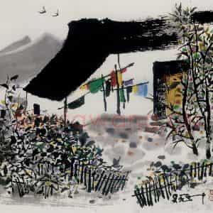 2002年 吴冠中《农家院》国画山水写意作品图片鉴赏