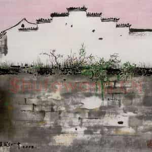 2002年 吴冠中《墙头草》国画花鸟写意作品图片鉴赏