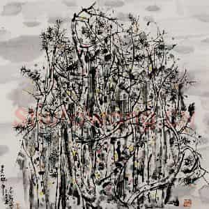 2005年 吴冠中《风(树丛)》国画花鸟写意作品图片鉴赏
