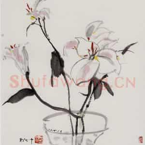 2005年 吴冠中《晚香》国画花鸟写意作品图片鉴赏