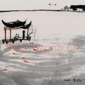 2005年 吴冠中《后院观鱼》国画山水写意作品图片鉴赏