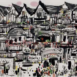 2005年 吴冠中《莎士比亚故里》国画山水写意作品图片鉴赏