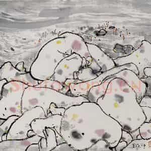 2005年 吴冠中《退潮》国画山水写意作品图片鉴赏