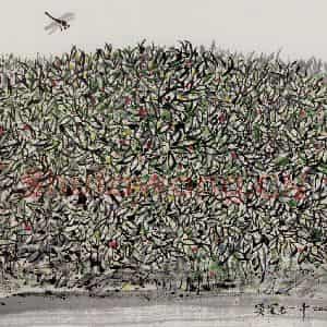 2005年 吴冠中《黑蜻蜓》国画花鸟写意作品图片鉴赏