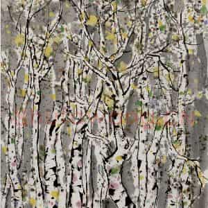 2005年 吴冠中《白桦林》国画花鸟写意作品图片鉴赏