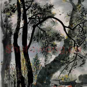 2005年 吴冠中《休闲居》国画山水写意作品图片鉴赏