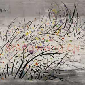 2005年 吴冠中《蝶恋花》国画花鸟写意作品图片鉴赏