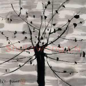 2005年 吴冠中《冬》国画花鸟写意作品图片鉴赏