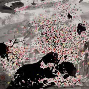 2006年 吴冠中《花满山》国画花鸟写意作品图片鉴赏