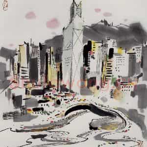 1997年 吴冠中《香港》国画山水写意作品图片鉴赏