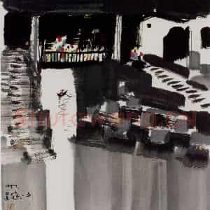 1997年 吴冠中《水巷桥》国画山水写意作品图片鉴赏