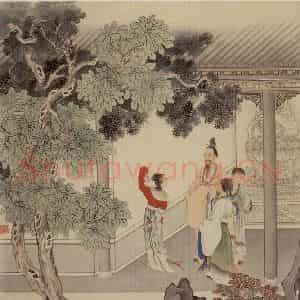 1932年 刘凌沧《红袖拂尘》国画人物作品图片鉴赏