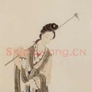 1942年 刘凌沧《提篮仕女》国画人物作品图片鉴赏