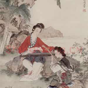 1978年 刘凌沧《琴阮合奏》国画人物作品图片鉴赏