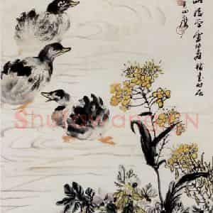 吴茀之《菜花水鸭》国画花鸟作品图片鉴赏