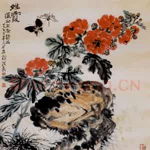 1973年 吴茀之《晴霞》国画花鸟作品图片鉴赏