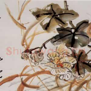 吴茀之《芙蓉图》国画花鸟作品图片鉴赏