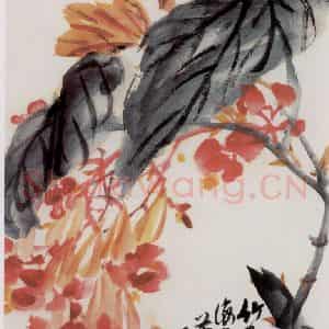 吴茀之《竹节海棠》国画花鸟作品图片鉴赏