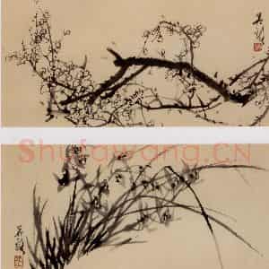 吴茀之《梅兰双图》国画花鸟作品图片鉴赏