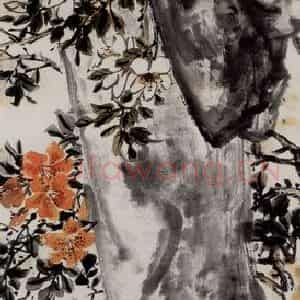 1931年 吴茀之《清溪倒照映山红》国画花鸟作品图片鉴赏