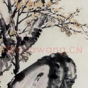 1933年 吴茀之《贪看梅花不知寒》国画花鸟作品图片鉴赏