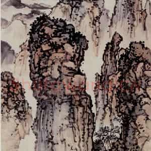 1935年 吴茀之《坐上莲花山》国画山水作品图片鉴赏