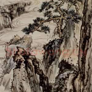 1935年 吴茀之《文殊台畔》国画山水作品图片鉴赏