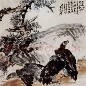 1936年 吴茀之《坐听松涛》国画花鸟作品图片鉴赏