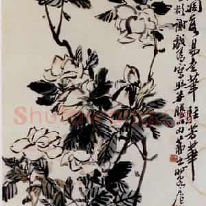 1938年 吴茀之《栀子花》国画花鸟作品图片鉴赏