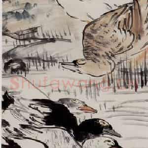 1945年 吴茀之《嘉陵江畔所见》国画花鸟作品图片鉴赏