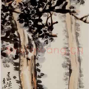 1941年 吴茀之《古柏西鸦》国画花鸟作品图片鉴赏
