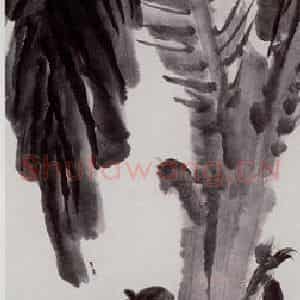 吴茀之《蕉雨潇潇》国画花鸟作品图片鉴赏
