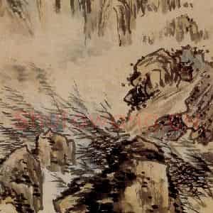 1947年 吴茀之《老人峰下》国画花鸟作品图片鉴赏