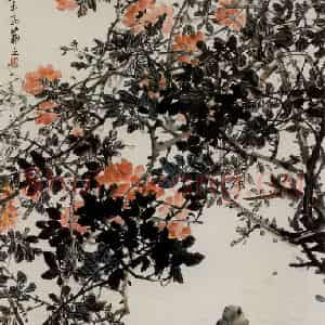 吴茀之《春来相与护龙雏》国画花鸟作品图片鉴赏