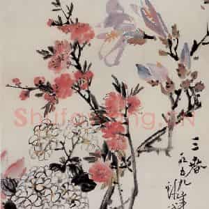 1959年 吴茀之《三春》国画花鸟作品图片鉴赏
