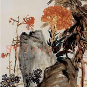 1960年 吴茀之《秋光烂漫战西风》国画花鸟作品图片鉴赏