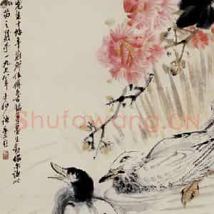20世纪60年代 吴茀之《芙蓉水鸭》国画花鸟作品图片鉴赏