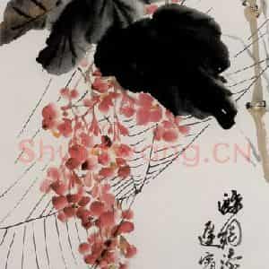 1963年 吴茀之《海棠晴丝》国画花鸟作品图片鉴赏
