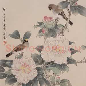 1984年 喻继高《茶花春禽》国画花鸟工笔作品图片鉴赏