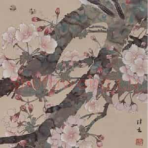 1984年 喻继高《樱花迎风》国画花鸟工笔作品图片鉴赏