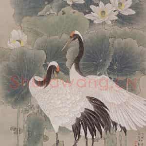 1998年 喻继高《佳偶嬉戏》国画花鸟工笔作品图片鉴赏