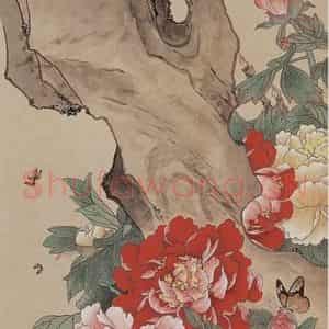 1959年 喻继高《牡丹双鸽》国画花鸟工笔作品图片鉴赏