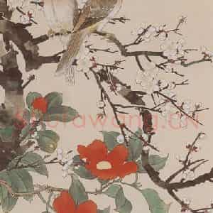 1984年 喻继高《茶梅伯劳》国画花鸟工笔作品图片鉴赏