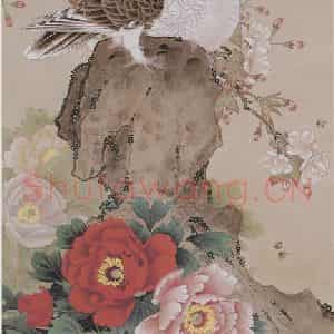 1981年 喻继高《牡丹双鸽》国画花鸟工笔作品图片鉴赏