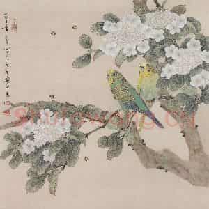 1996年 喻继高《琼花交凤》国画花鸟工笔作品图片鉴赏